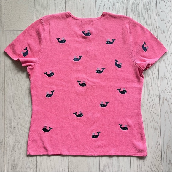 Vintage 90s Carole Little Pink All Embroidered Happy Whales Short Sleeve T-Shirt - Picture 10 of 11